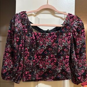 SO Pink and Black Floral Velvet Blouse only work once
